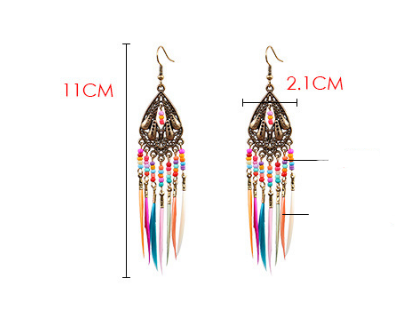 Geometric Colorful Bead Feather Tassel Earrings