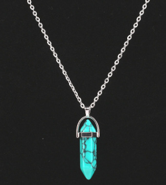 Hexagonal Pendant Necklace with Natural Stone Tips