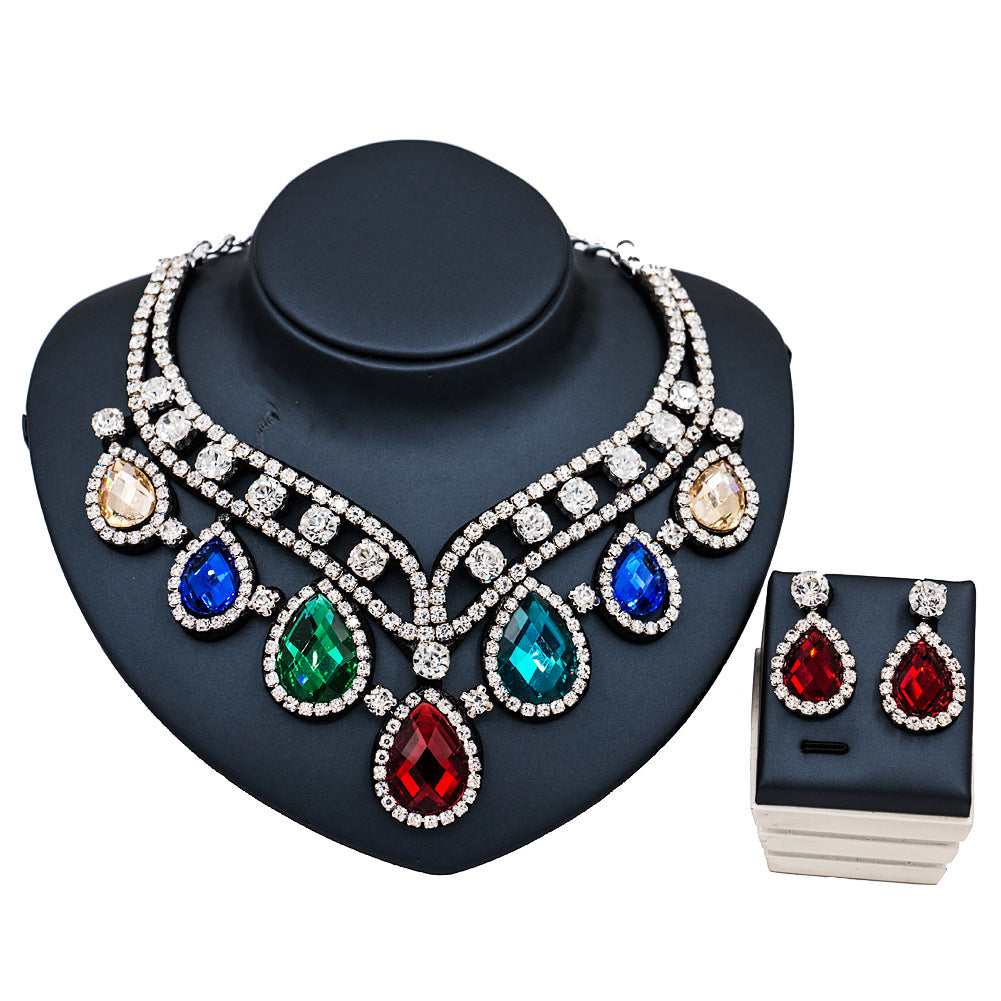 Colorful Exaggerated Bridal Necklace and Earring Set