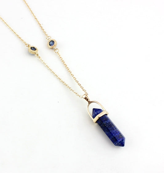Colorful Natural Stone Hexagonal Pendant Necklace