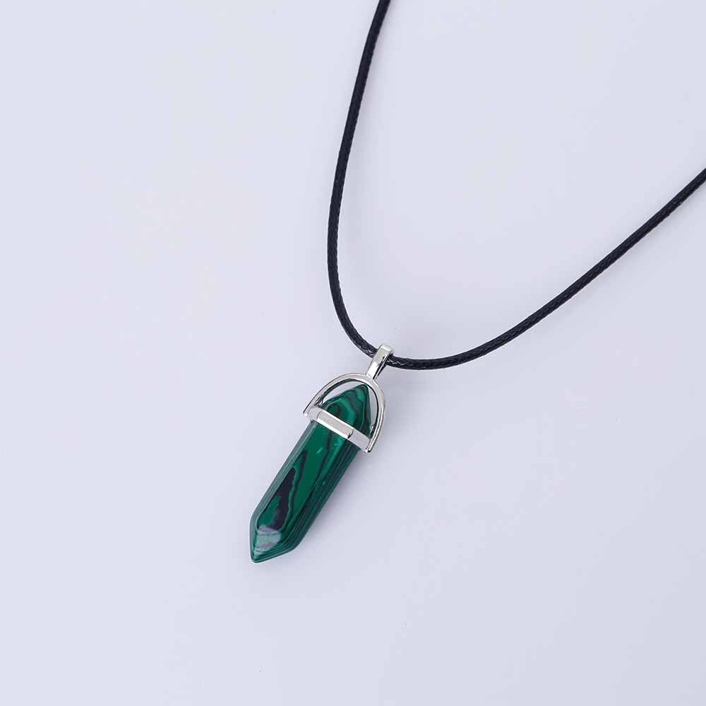 Hexagon Pendant Necklace with Natural Stone Tips