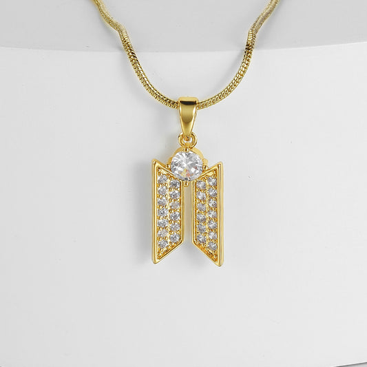 Geometric Copper Pendant Necklace with Zirconia Stones