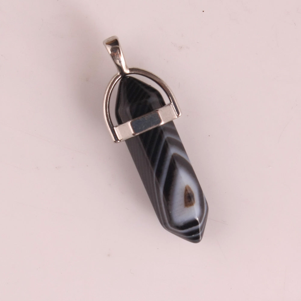 Natural Stone Crystal Agate Bullet Hexagonal Pendant