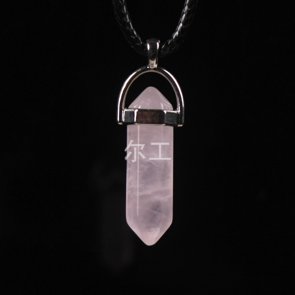 Quartz Point Pendant Natural Stone Bullet Hexagonal Necklace