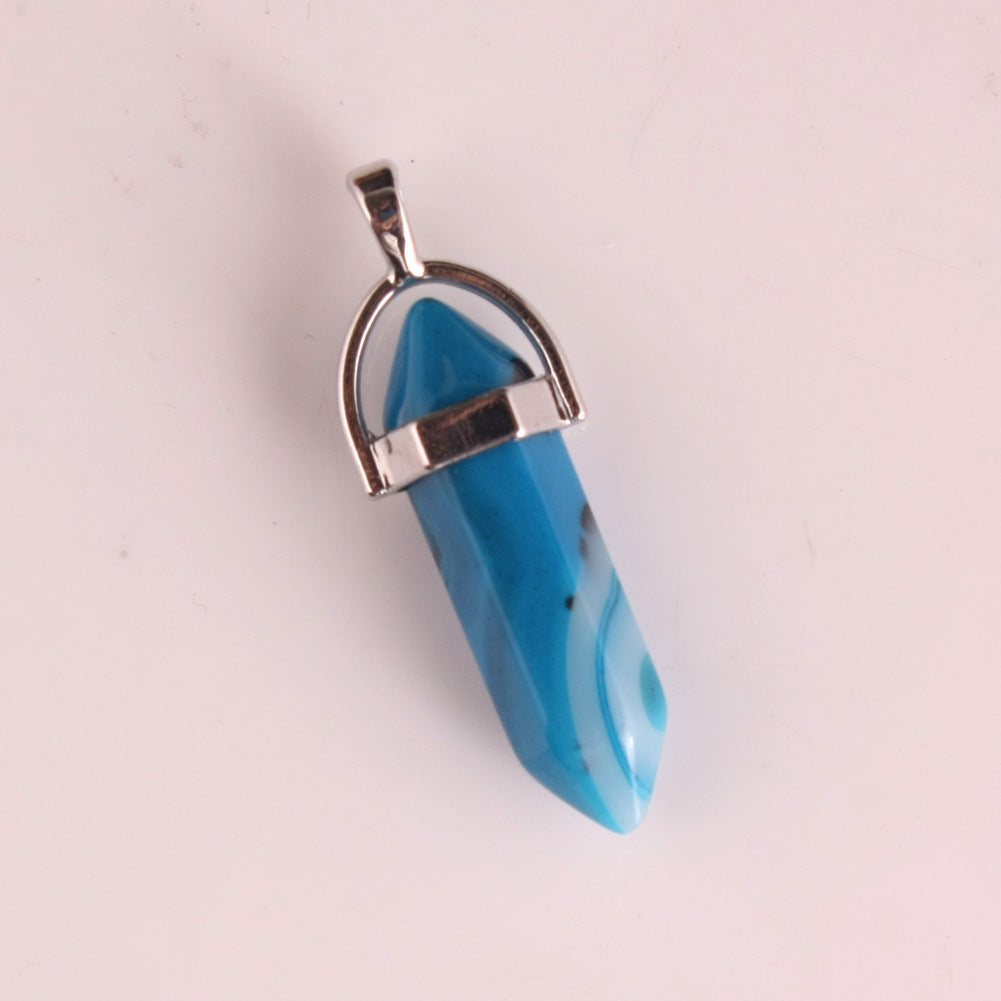 Natural Stone Crystal Agate Bullet Hexagonal Pendant