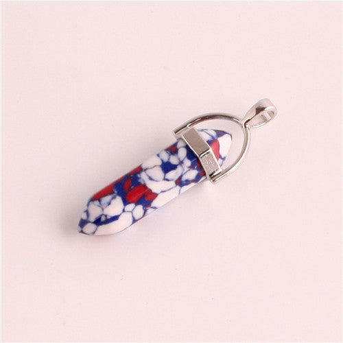 Natural Stone Crystal Agate Bullet Hexagonal Pendant