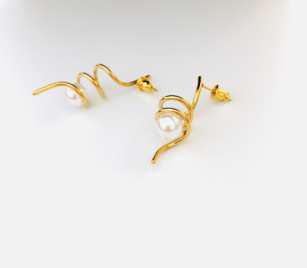 Spiral White Pearl Earrings and Studs