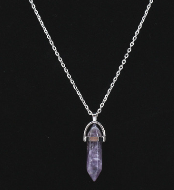 Hexagonal Pendant Necklace with Natural Stone Tips