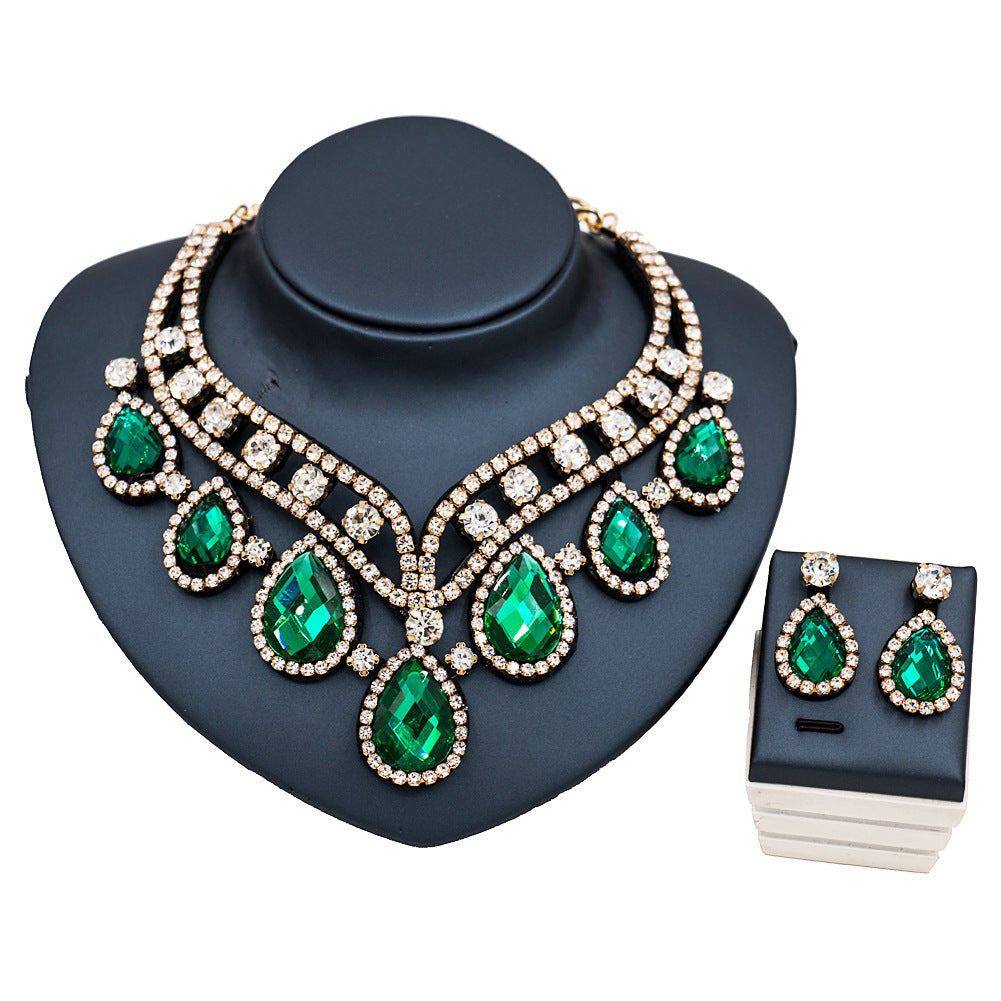 Colorful Exaggerated Bridal Necklace and Earring Set