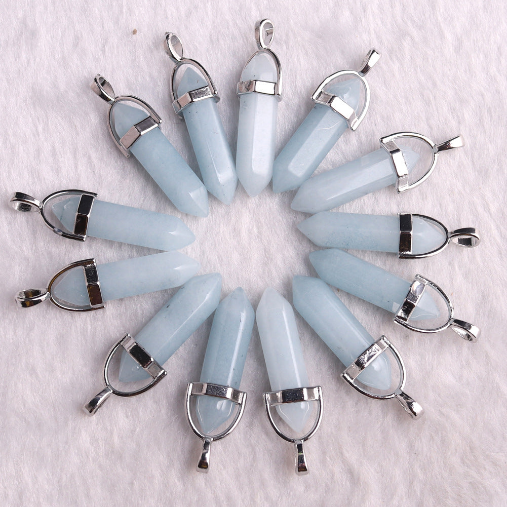 Quartz Point Pendant Natural Stone Bullet Hexagonal Necklace