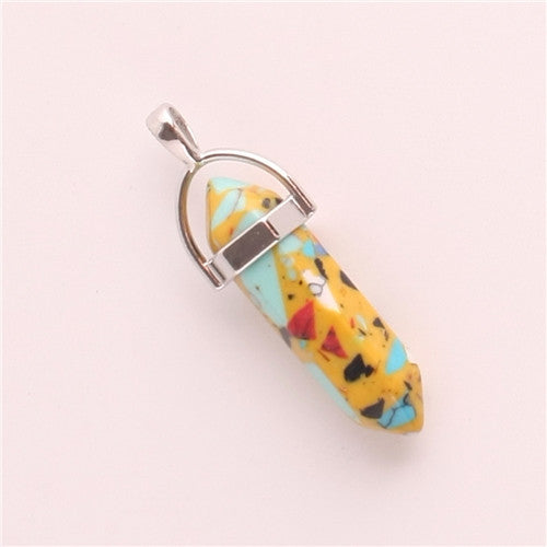 Natural Stone Crystal Agate Bullet Hexagonal Pendant