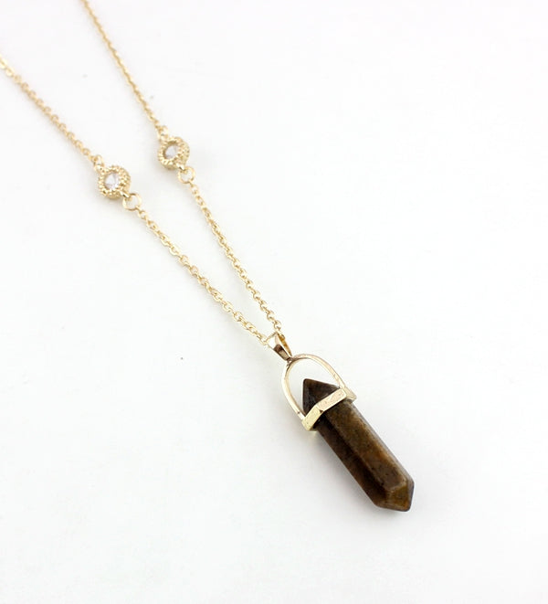 Colorful Natural Stone Hexagonal Pendant Necklace