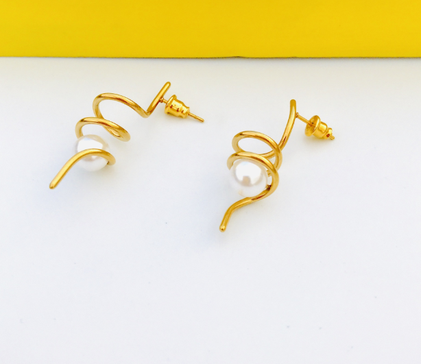 Spiral White Pearl Earrings and Studs