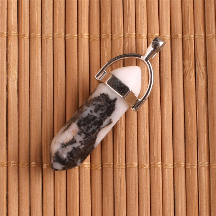 Quartz Point Pendant Natural Stone Bullet Hexagonal Necklace