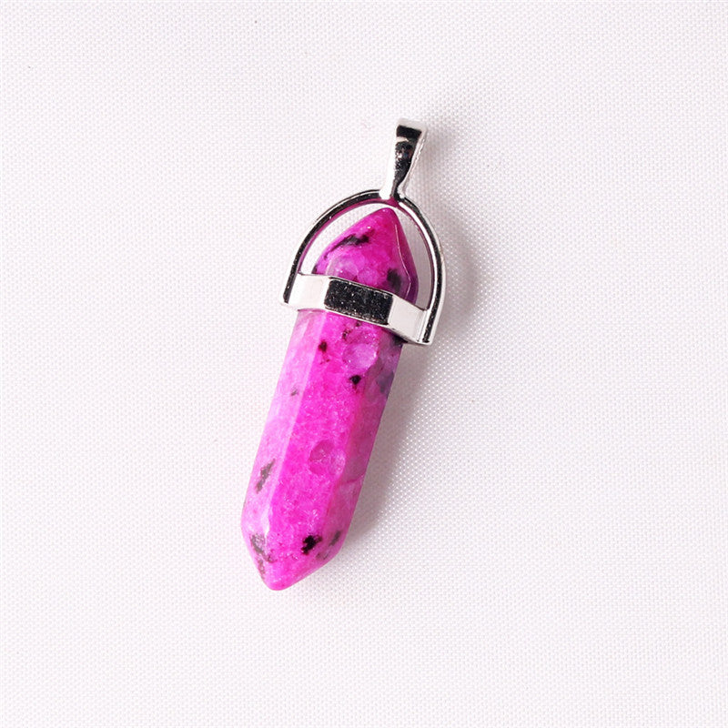 Natural Stone Crystal Agate Bullet Hexagonal Pendant