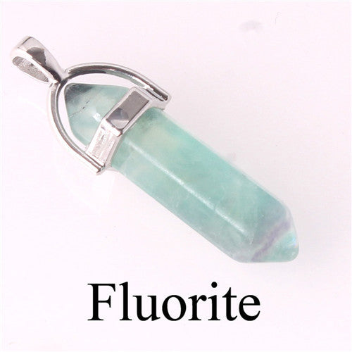 Quartz Point Pendant Natural Stone Bullet Hexagonal Necklace