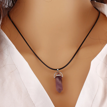 Hexagon Pendant Necklace with Natural Stone Tips