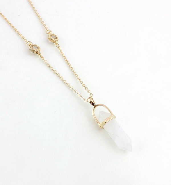 Colorful Natural Stone Hexagonal Pendant Necklace