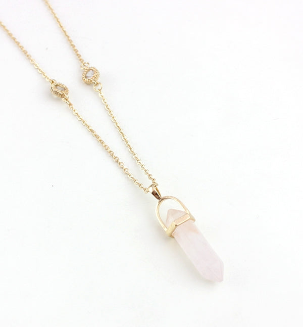 Colorful Natural Stone Hexagonal Pendant Necklace