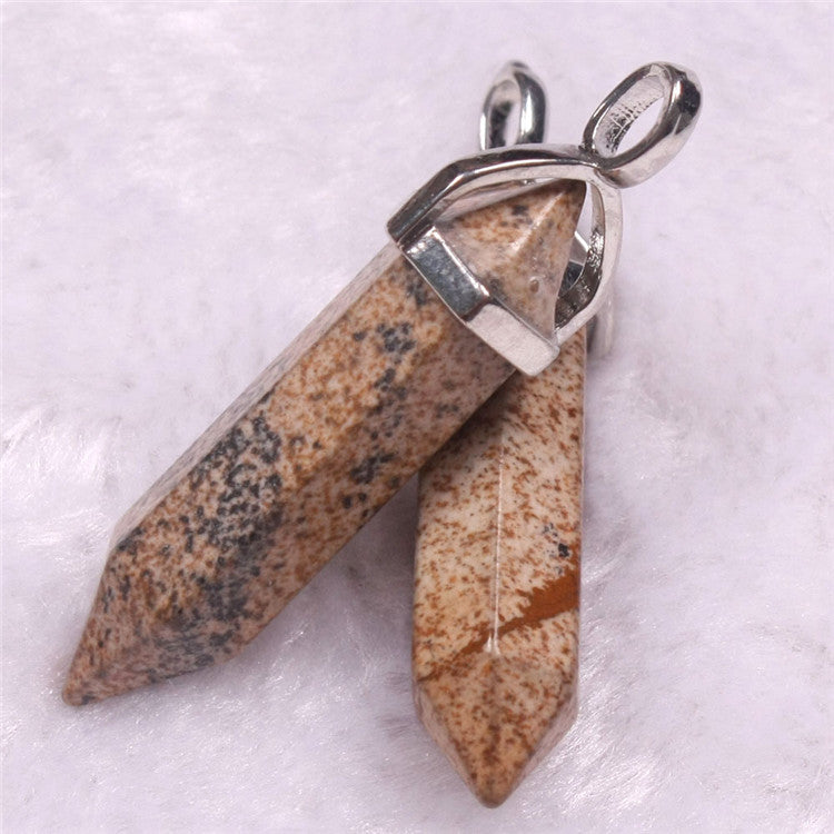 Natural Stone Crystal Agate Bullet Hexagonal Pendant