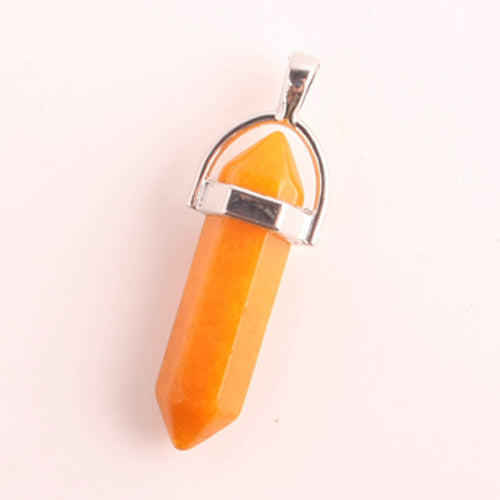 Natural Stone Crystal Agate Bullet Hexagonal Pendant