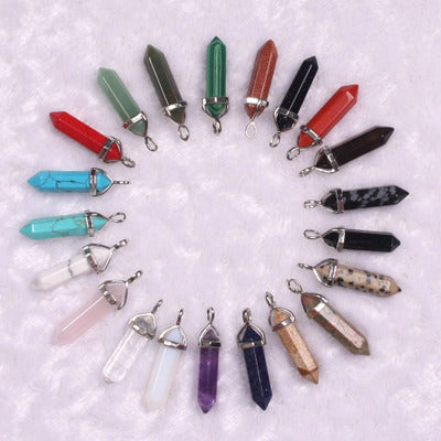 Natural Stone Crystal Agate Bullet Hexagonal Pendant
