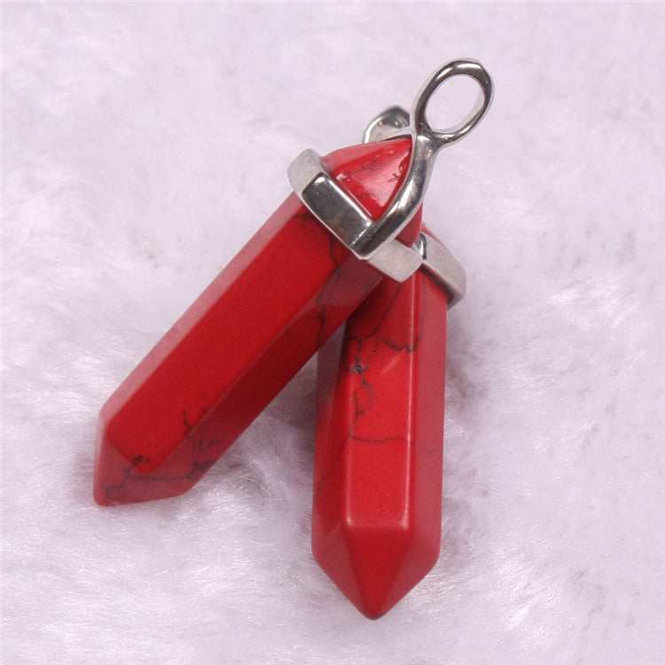 Natural Stone Crystal Agate Bullet Hexagonal Pendant