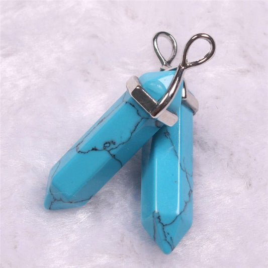 Natural Stone Crystal Agate Bullet Hexagonal Pendant