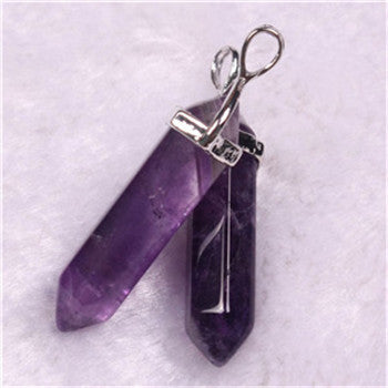 Quartz Point Pendant Natural Stone Bullet Hexagonal Necklace