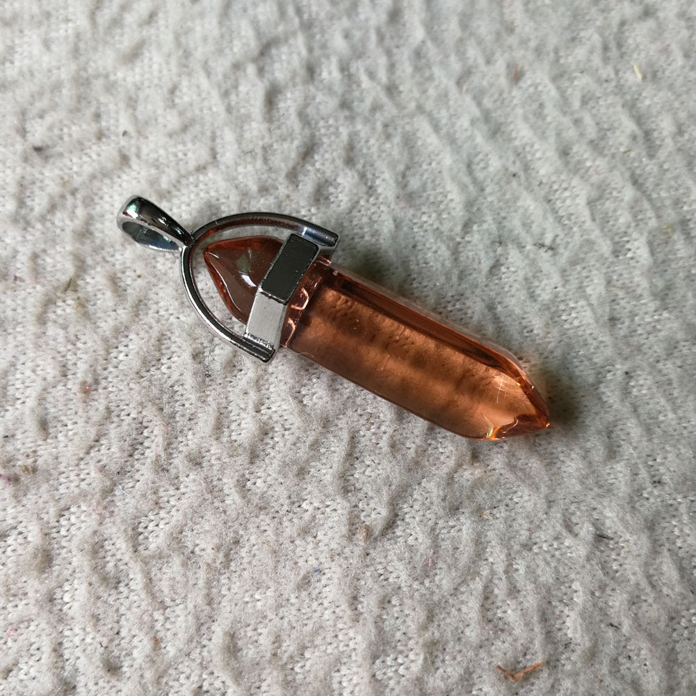 Quartz Point Pendant Natural Stone Bullet Hexagonal Necklace