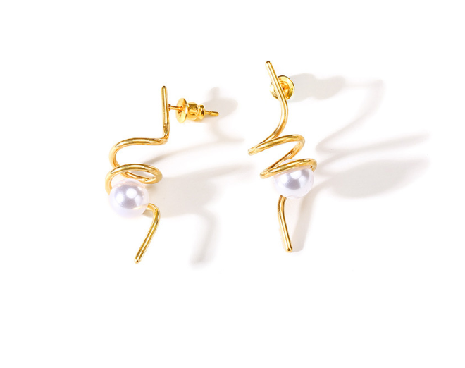 Spiral White Pearl Earrings and Studs