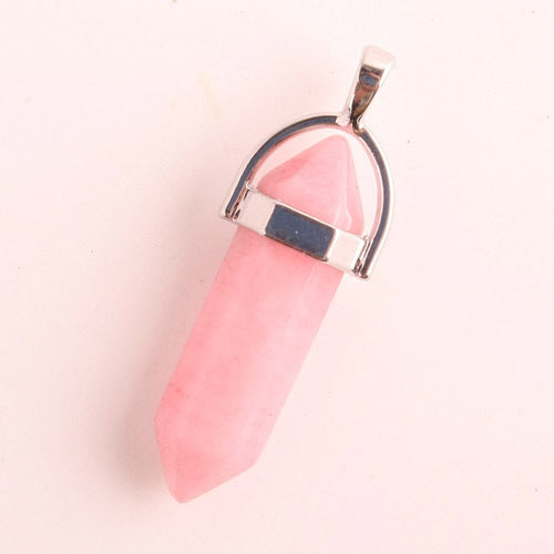Quartz Point Pendant Natural Stone Bullet Hexagonal Necklace