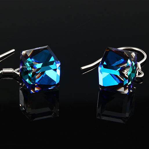 S925 Silver Austrian Crystal Cube Earrings for Women