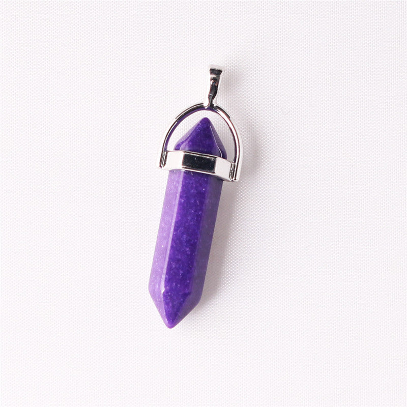 Quartz Point Pendant Natural Stone Bullet Hexagonal Necklace