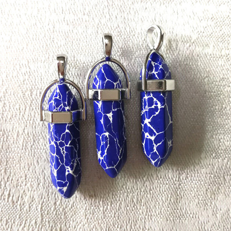 Quartz Point Pendant Natural Stone Bullet Hexagonal Necklace