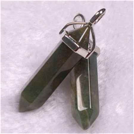 Quartz Point Pendant Natural Stone Bullet Hexagonal Necklace