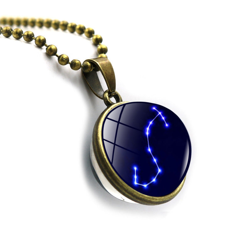 Zodiac Necklace with Time Gem Glass Ball Pendant