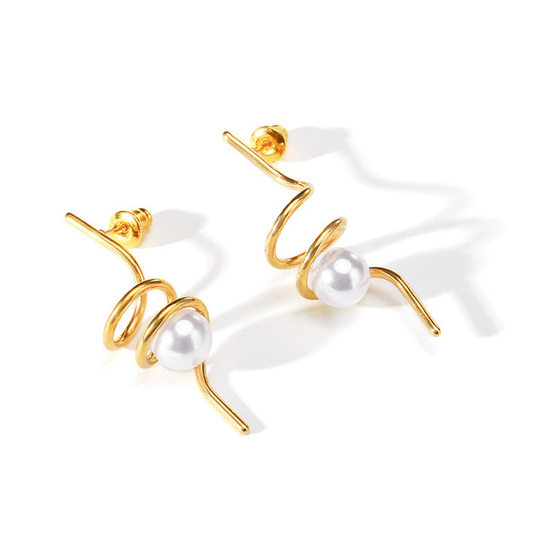 Spiral White Pearl Earrings and Studs