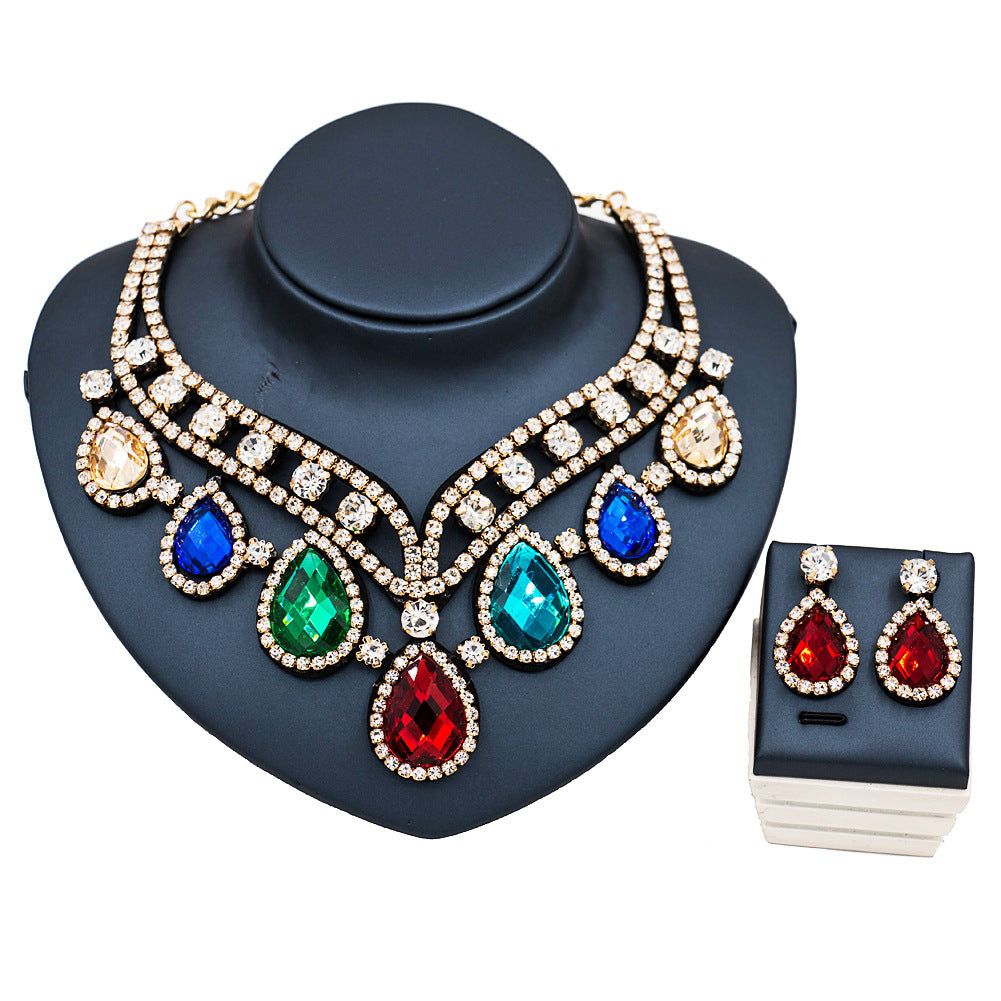 Colorful Exaggerated Bridal Necklace and Earring Set