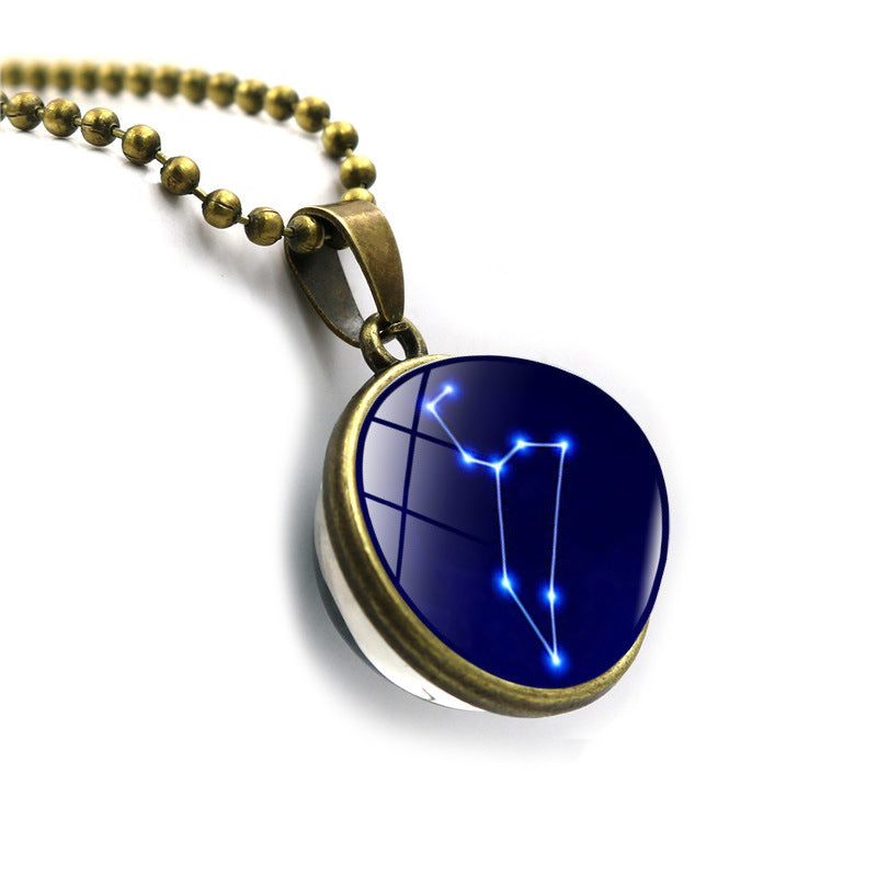 Zodiac Necklace with Time Gem Glass Ball Pendant
