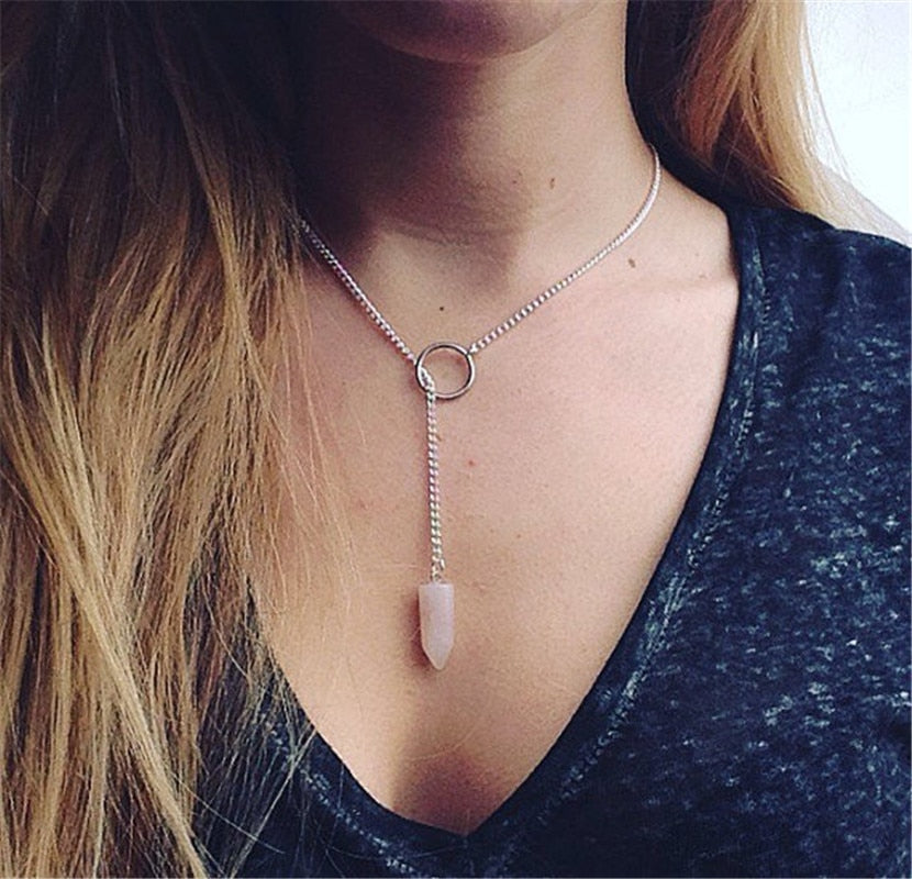 Natural Crystal Hexagonal Column Necklace