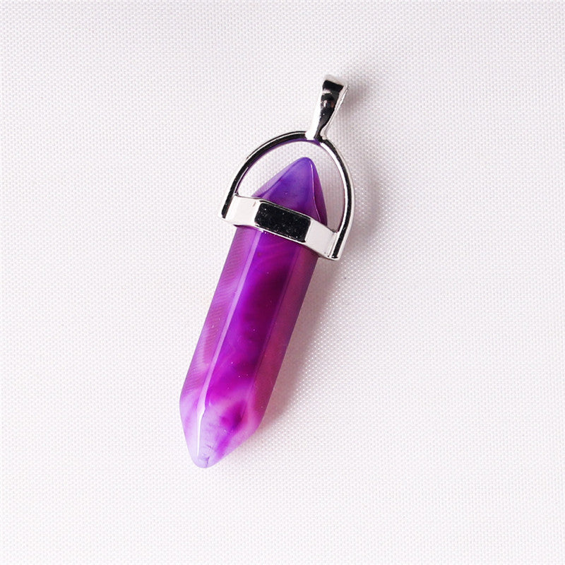 Natural Stone Crystal Agate Bullet Hexagonal Pendant