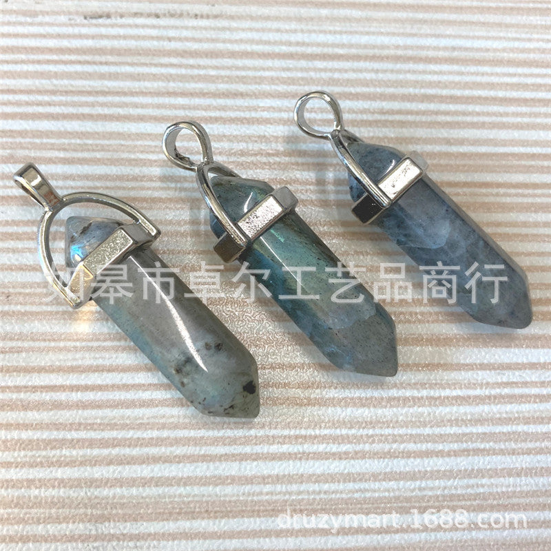 Quartz Point Pendant Natural Stone Bullet Hexagonal Necklace