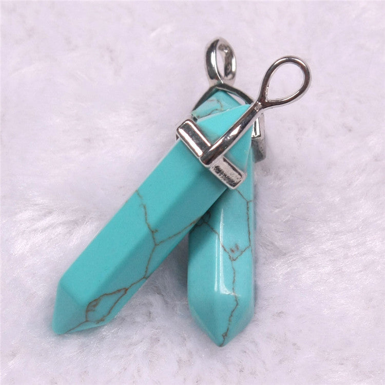 Quartz Point Pendant Natural Stone Bullet Hexagonal Necklace
