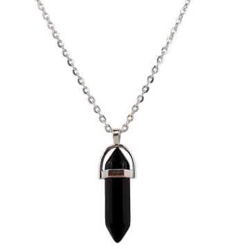 Hexagonal Pendant Necklace with Natural Stone Tips