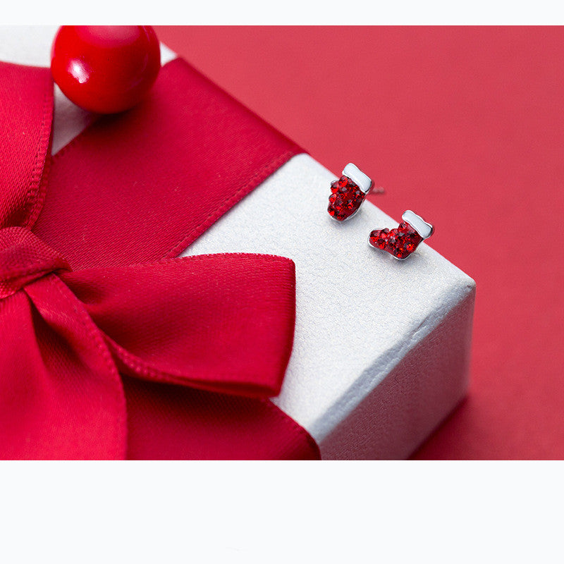 S925 Silver Earrings with Asymmetric Christmas Design