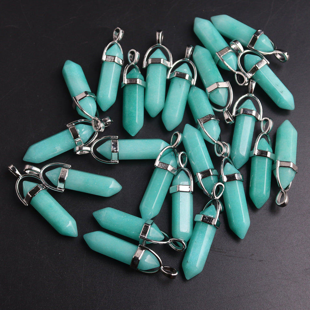 Quartz Point Pendant Natural Stone Bullet Hexagonal Necklace