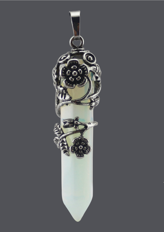 Natural Stone Crystal Hexagonal Pendant Necklace