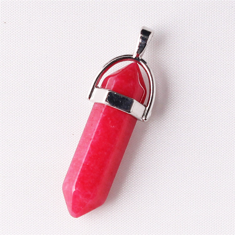Quartz Point Pendant Natural Stone Bullet Hexagonal Necklace