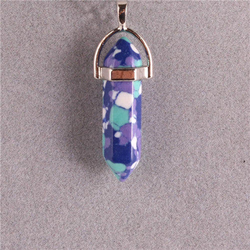 Natural Stone Crystal Agate Bullet Hexagonal Pendant